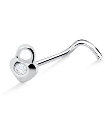 Stone Lock Heart Shaped Curved Nose Stud NSKB-353